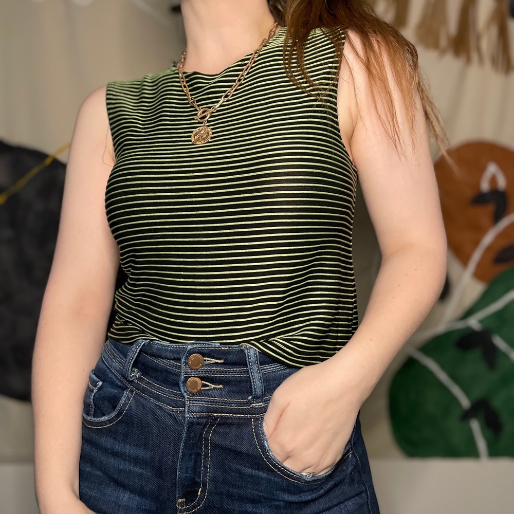 Jaipur Neon Green And Black Striped Crop Top